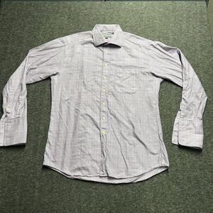 Hickey Freeman Button Long Sleeve Shirt 16.5-36 Purple Check Gingham French Cuff